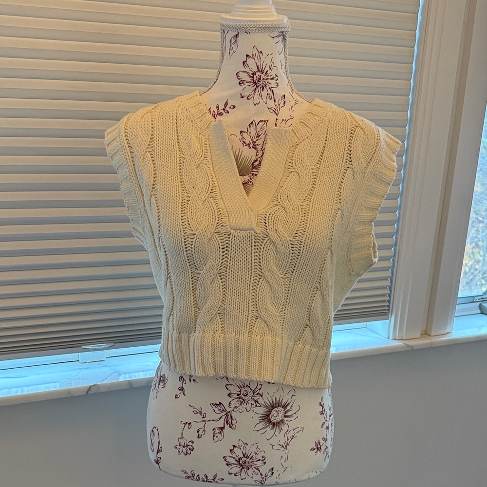 Olivaceous Ivory Cable Knit V-Neck Sweater Vest
